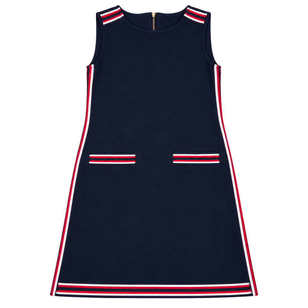 Tommy Hilfiger Sleeveless Dress Size 2 Navy Blue Striped Pockets 1
