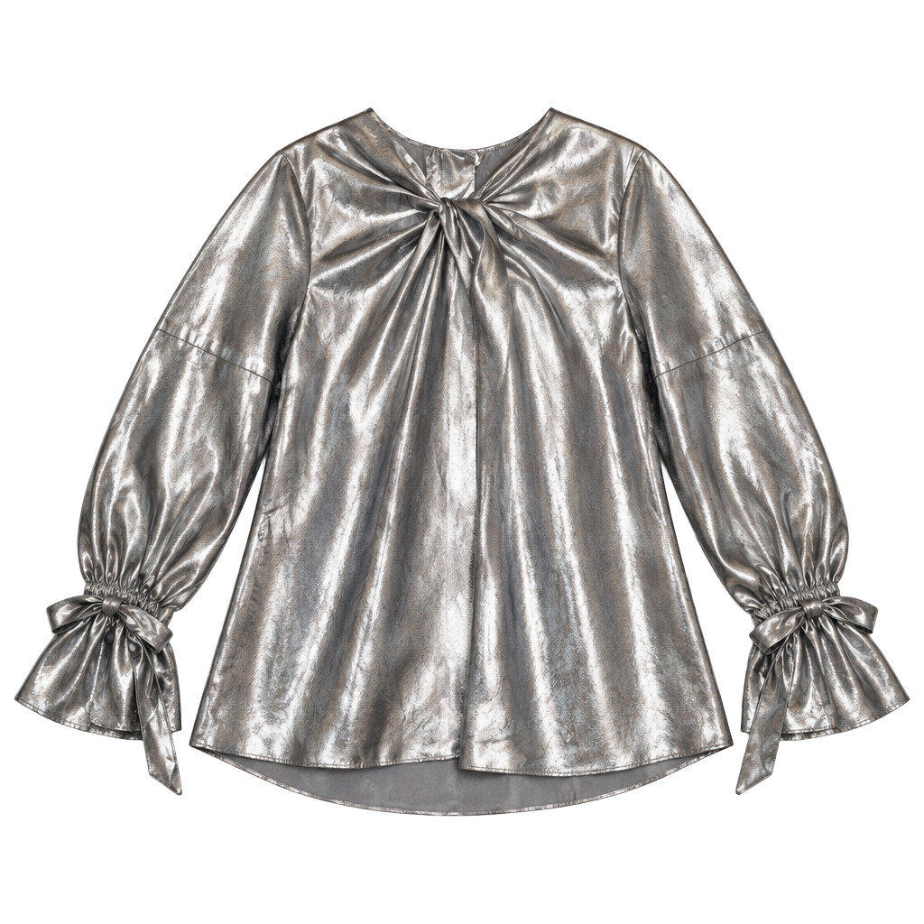IRO Metallic Blouse Size 40 (sz8 -10)Silver Long Sleeve Ruffle 1