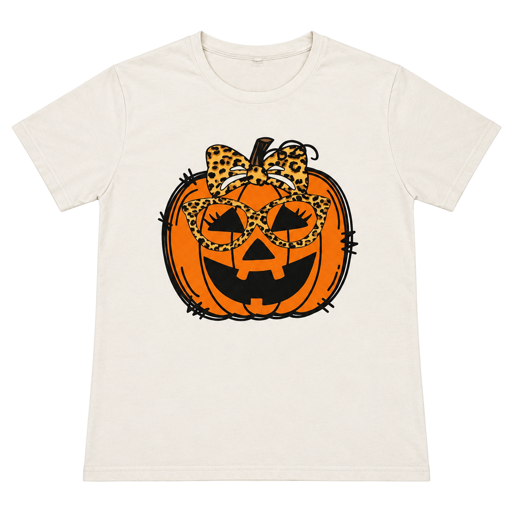 Unbranded Halloween Leopard Pumpkin T-Shirt Size M White Graphic Tee 1