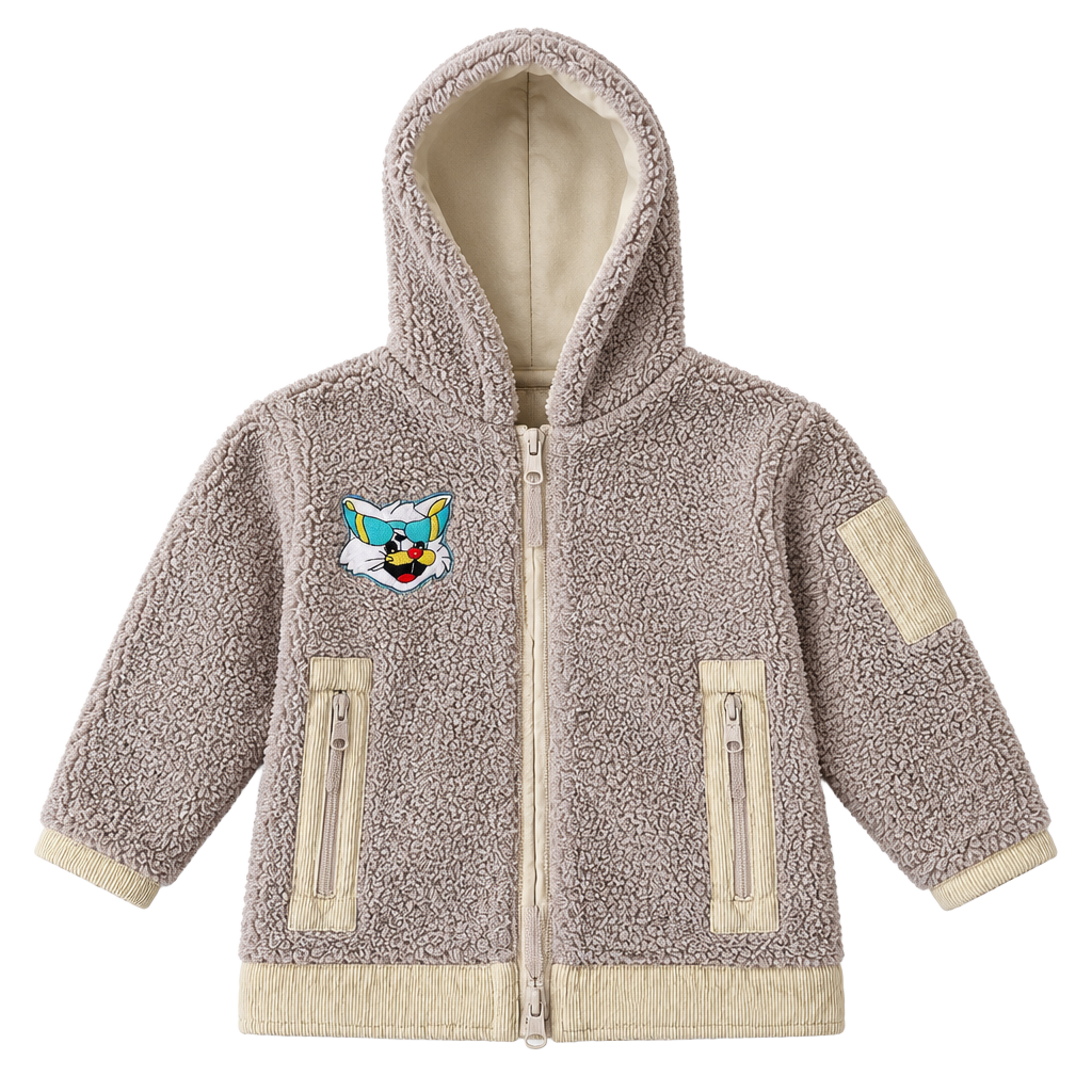 Next Fleece Hooded Jacket Size 9-12 Months Tan Sherpa Corduroy Trim 1