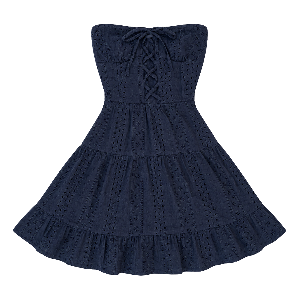 Edikted Strapless Embroidered Eyelet Cotton Minidress Liora Size XS 1