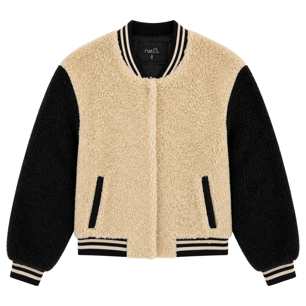 Rue 21 Cream Color Faux Fur Bomber Jacket Style Coat Snap Up XL 1