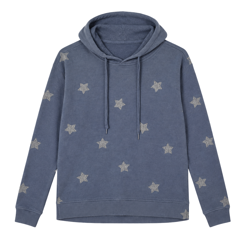 Seven7 Hoodie women’s Size M Blue Silver Stars Pullover 1
