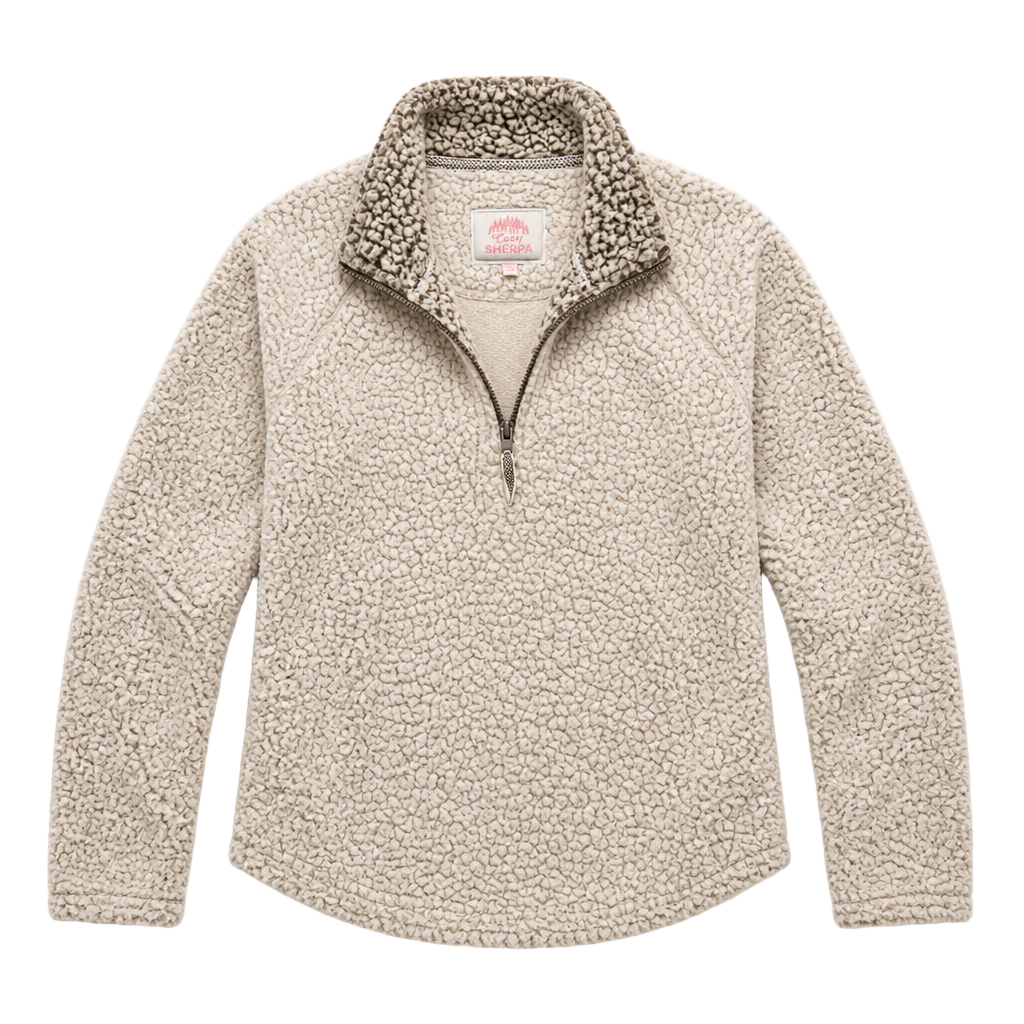 Cozy Sherpa 1/4 Zip Pullover, Size Medium Fuzzy Off White 1