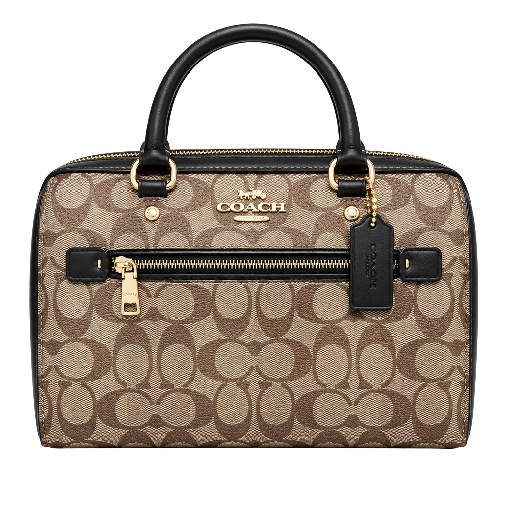 Coach Signature Canvas Rowan Satchel Tote Bag Brown Black 1
