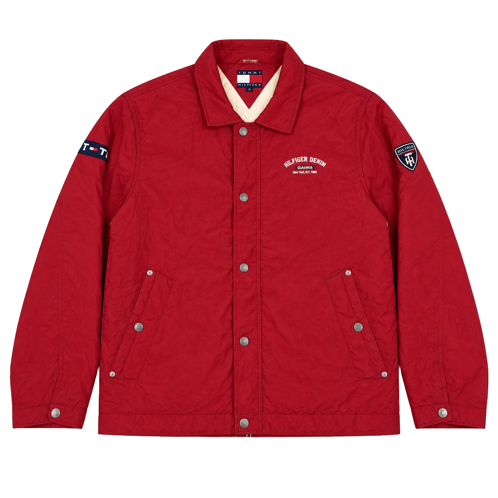 Tommy Jeans Hilfiger Denim Red Jacket Embroidered Jacket Size M 1