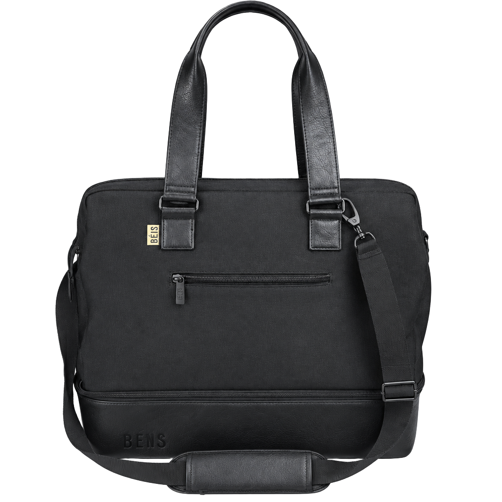 Béis Black Canvas Work Tote Bag 1