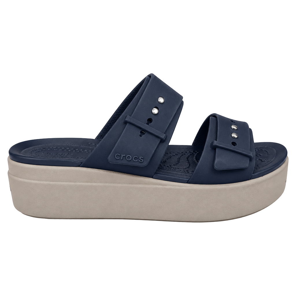 Crocs Brooklyn Square Buckle Low Wedge Sandals Navy Size 5 1
