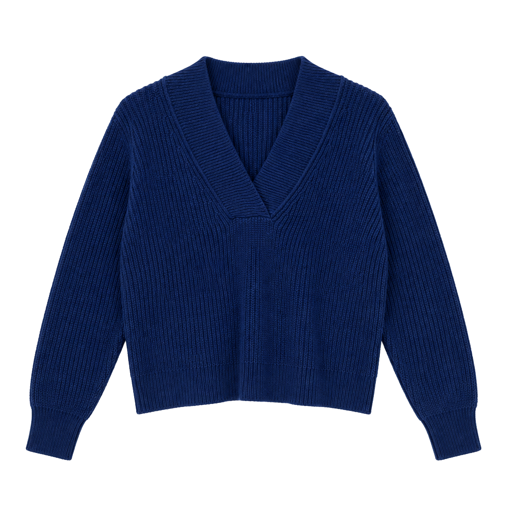 Evereve V-Neck Sweater Size XS Blue Ribbed Knit Pullover 1
