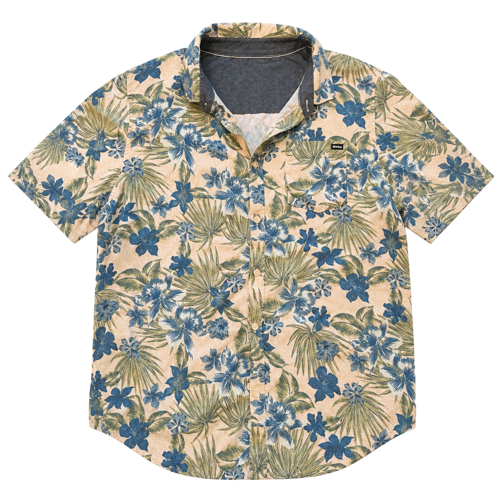 Hurley Men's Floral Palm Print Short Sleeve Button Up Shirt Size L 1