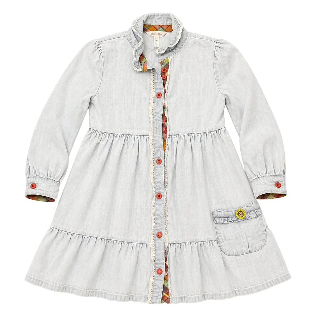 Matilda Jane Heart to Heart Walk the Line Chambray Tiered Dress Girls size 3 1
