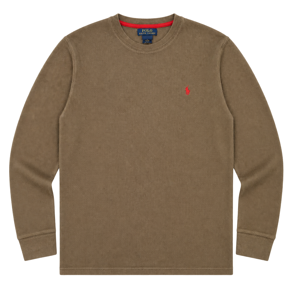Polo Ralph Lauren Olive Green Thermal Waffle Knit Long Sleeve Crewneck size L 1