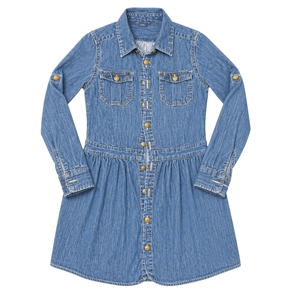 Polo Ralph Lauren Girls Denim Dress Size 7 Long Sleeve Button Up 1