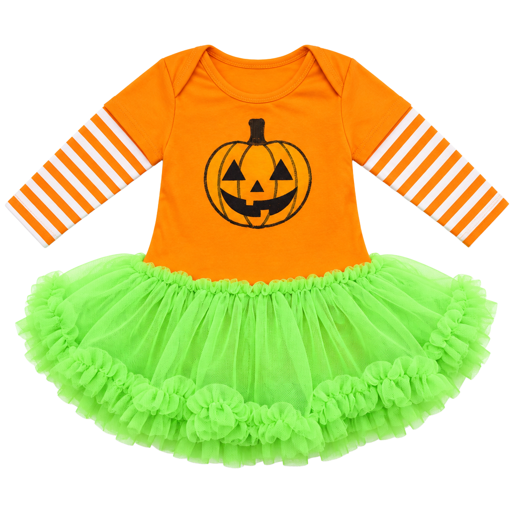 Unbranded Halloween Pumpkin Tutu Bodysuit Size L (18/24m) Orange Green 1