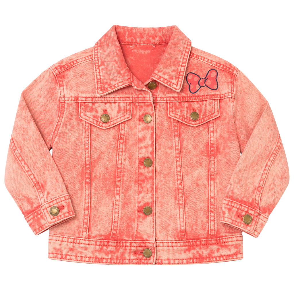 Disney Minnie Mouse Coral Acid Wash Denim Jacket 1
