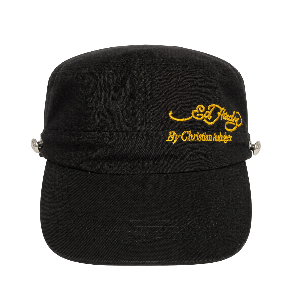 Ed Hardy By Christian Audigier Black Embroidered Tiger Crystal Studded Cadet Hat 1