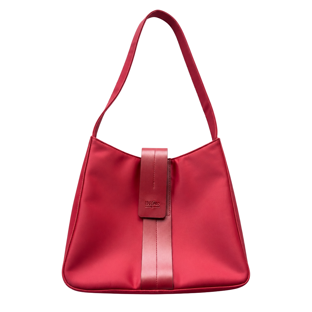 Vintage Mossimo Red Nylon Mini Shoulder Bag with Faux Leather Strap Detail 1