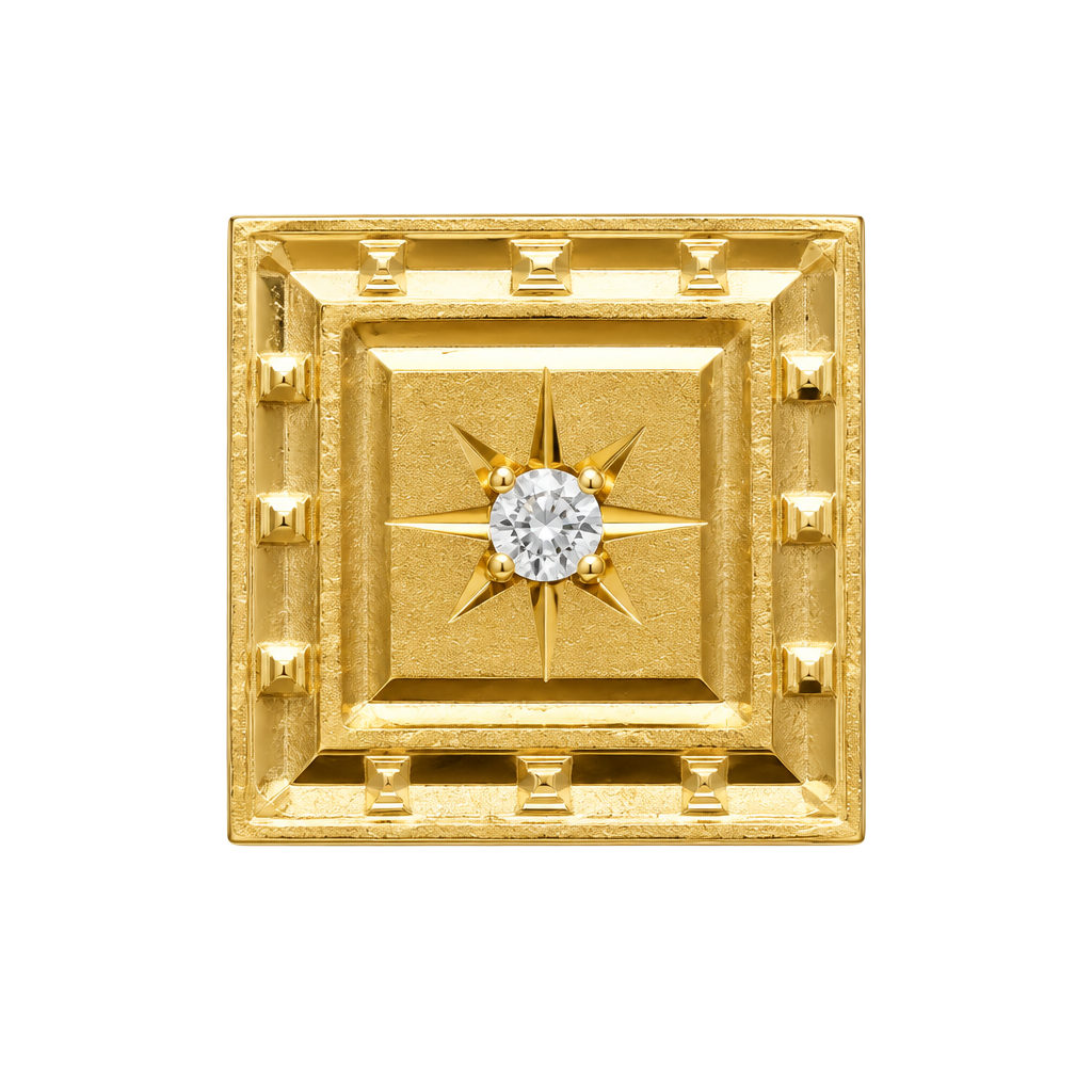 Vintage 14K Yellow Gold Diamond Square Lapel Pin Stick Pin 1