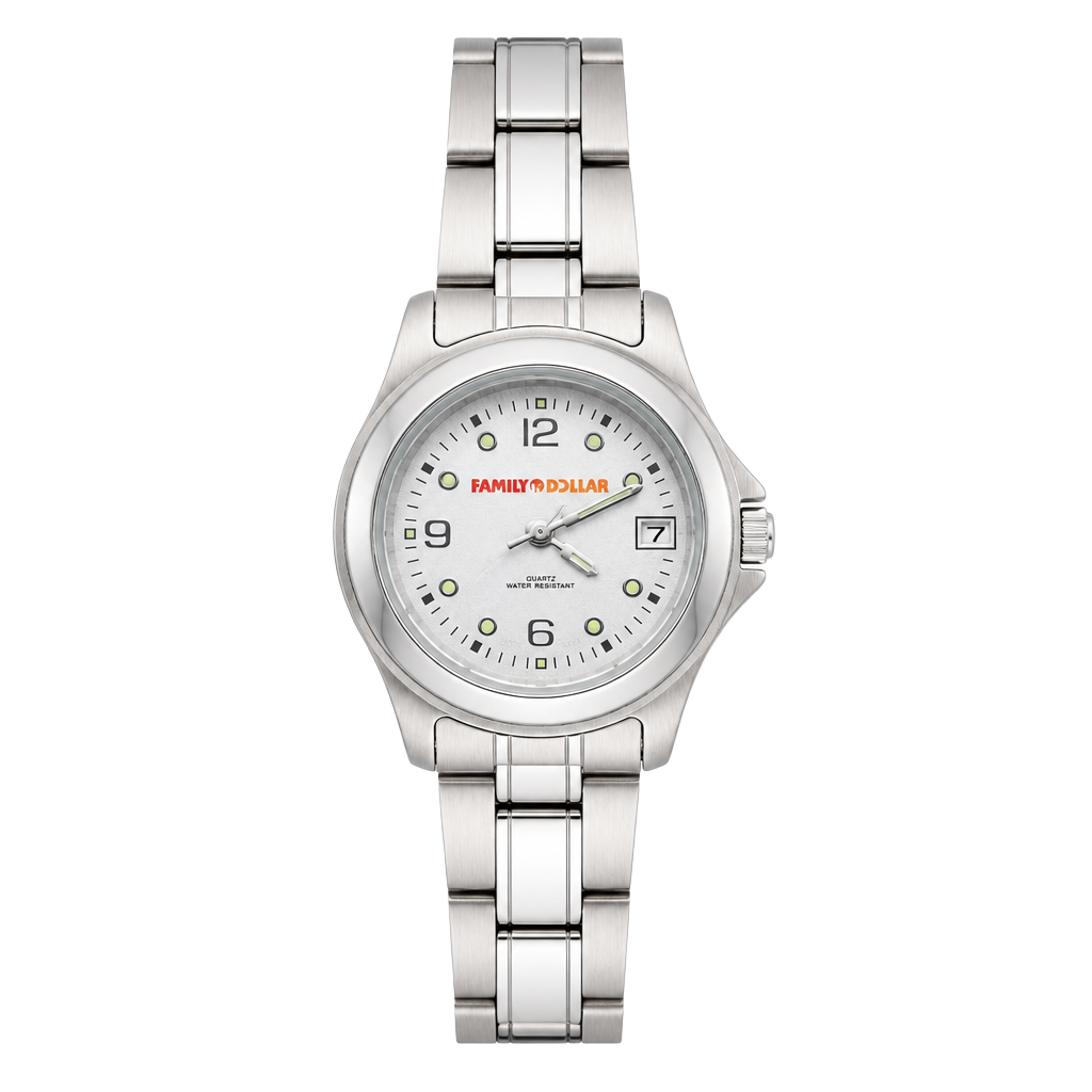 Family Dollar Quartz Analog Water Resistant Watch Silver Tone Stainless Steel 1
