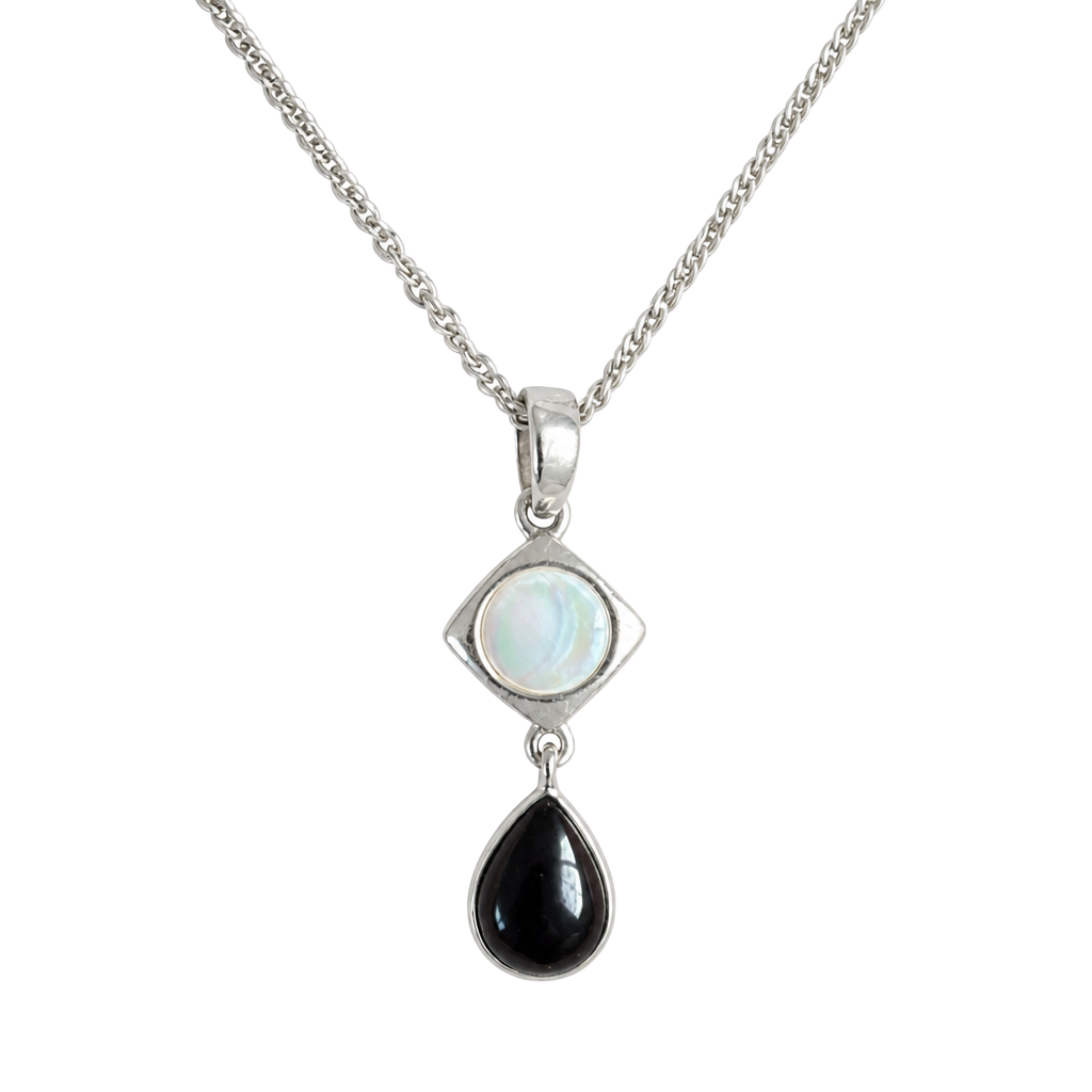 Milor 925 Sterling Silver Mother of Pearl Black Onyx Pendant Necklace 1