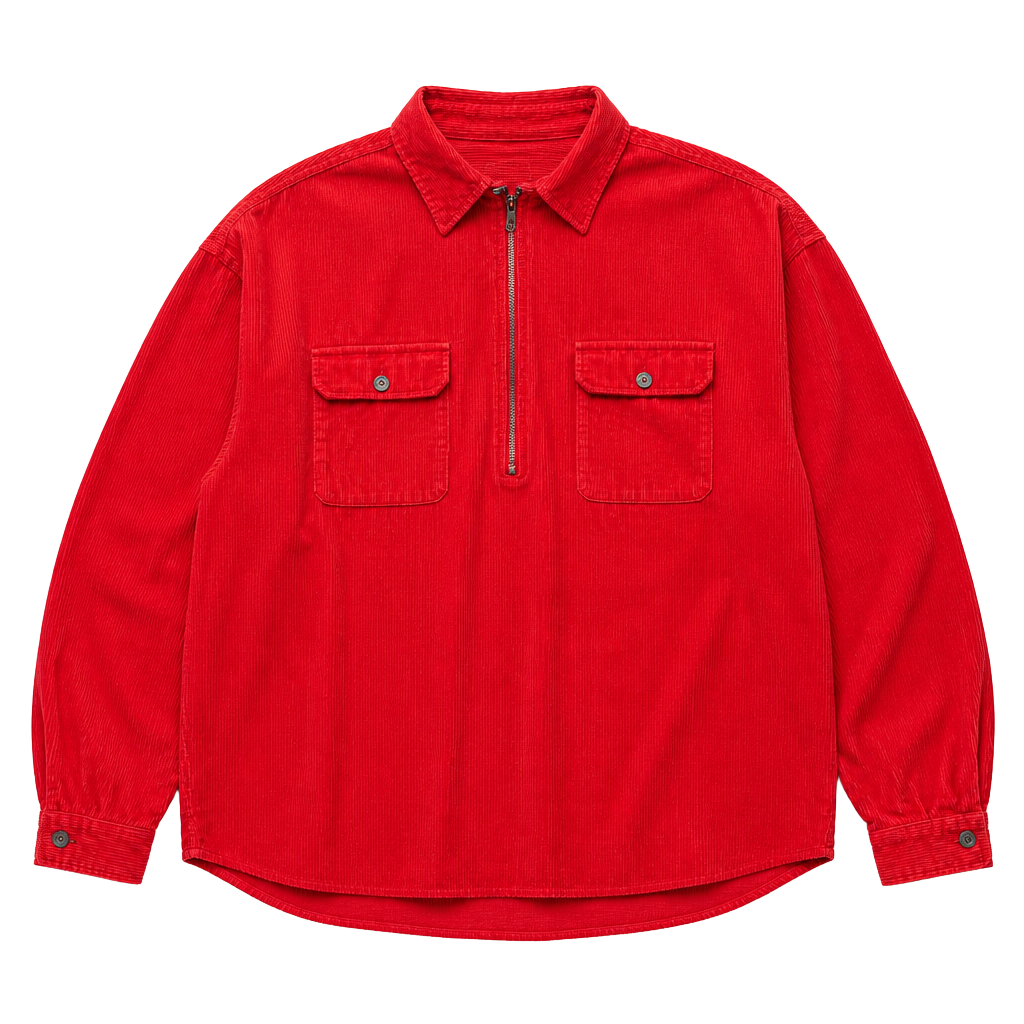 Vintage Marlboro Unlimited Red Corduroy Half Zip Pullover Shirt Jacket XXL 1