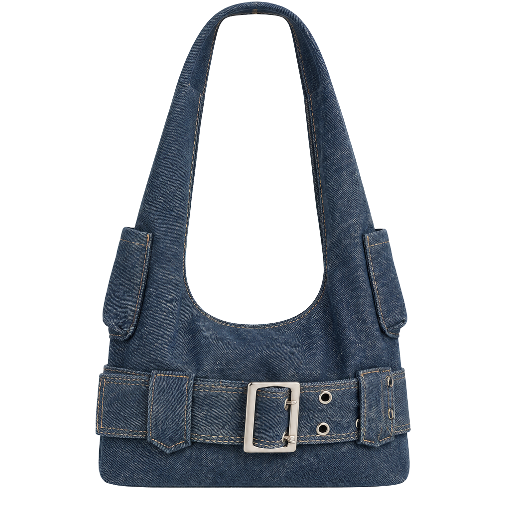Vintage Y2K Denim Shoulder Bag Buckle Pocket Jean Underarm Handbag 1