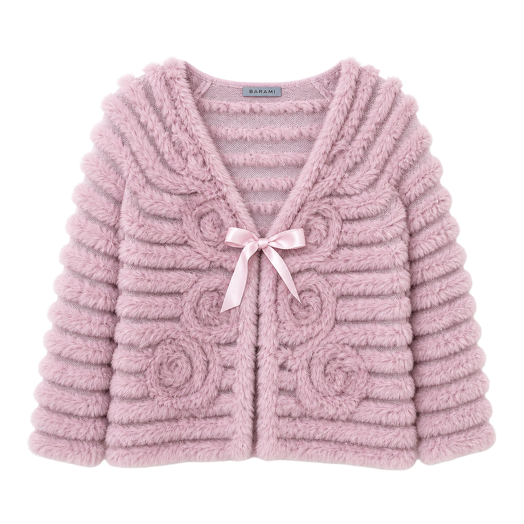 Barami Pink Genuine Fur Knit Cardigan Size XL 1