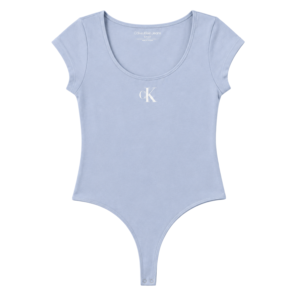 Calvin Klein Jeans Light Blue Short Sleeve Thong Bodysuit XL 1