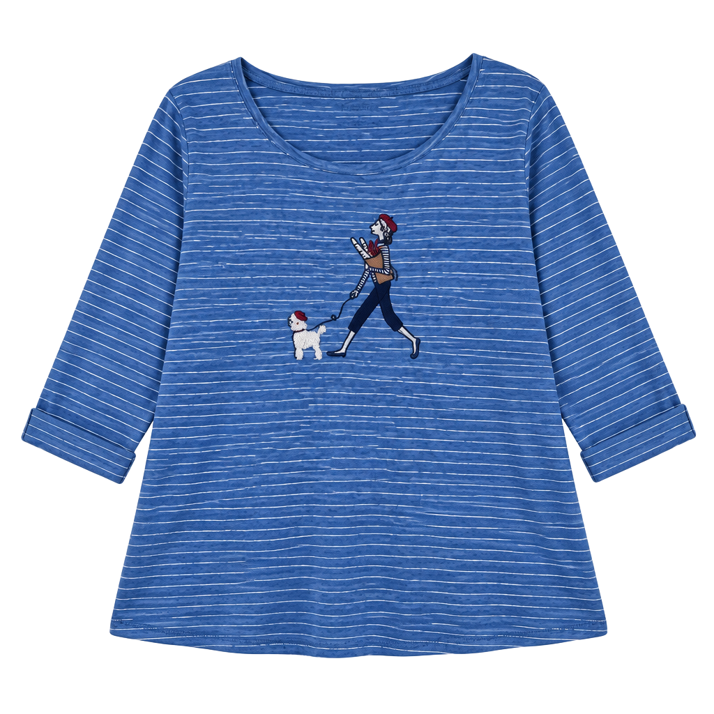 Talbots Striped Parisian Woman & Poodle Top Size M 1