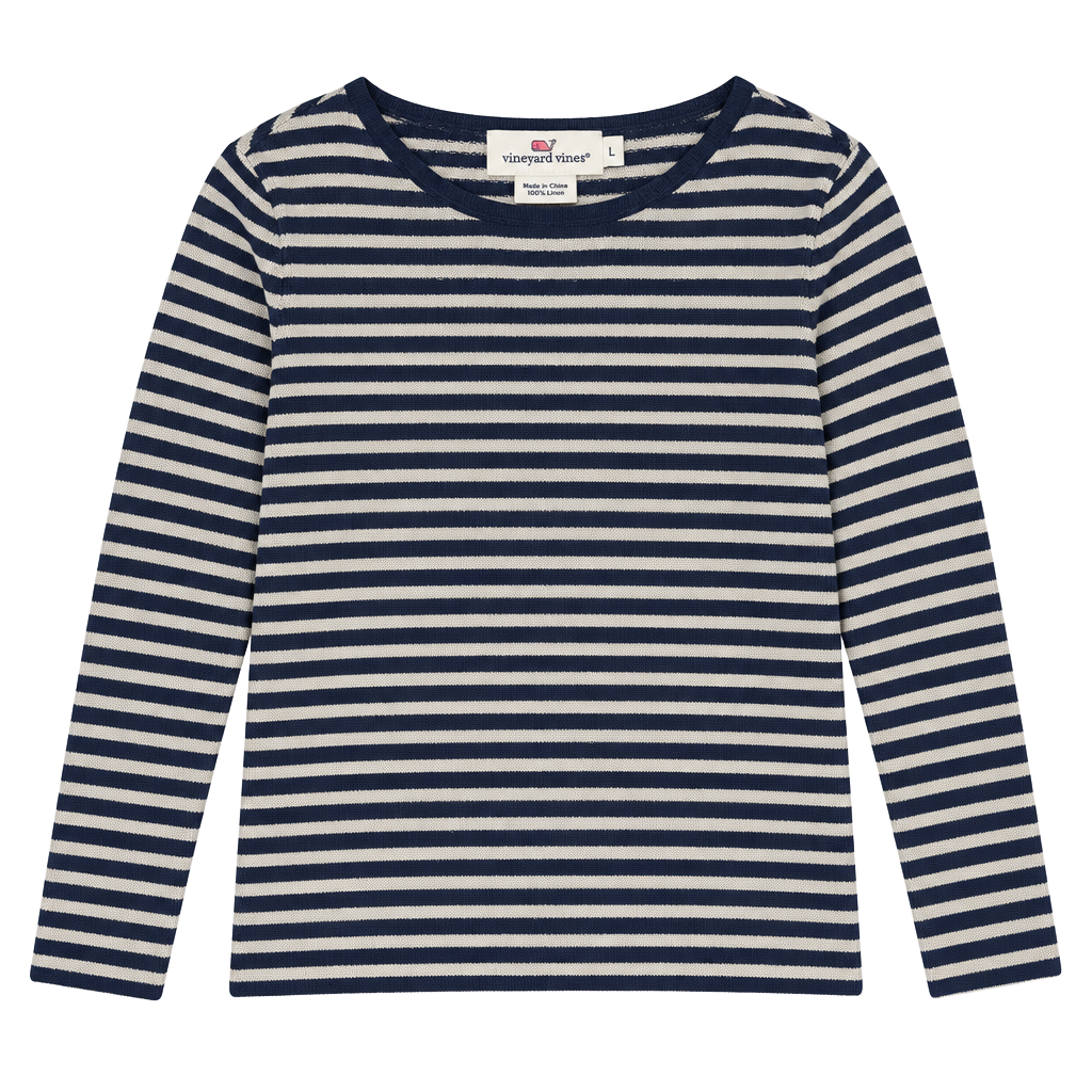 Vineyard Vines Navy White Striped V-Neck Linen Sweater Size L 1