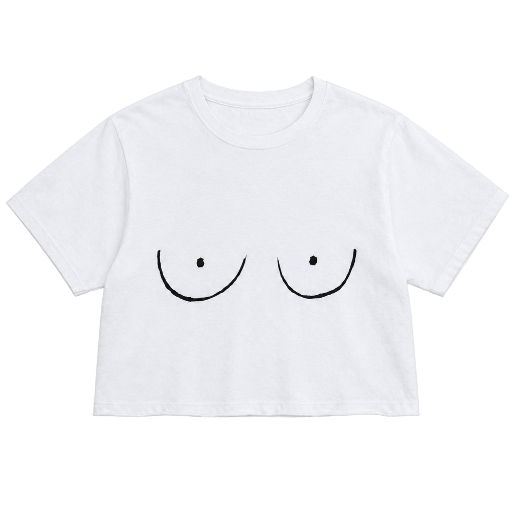 Port & Company Fan Favorite White Crop Top Tee Size XL Breast Sketch Graphic 1