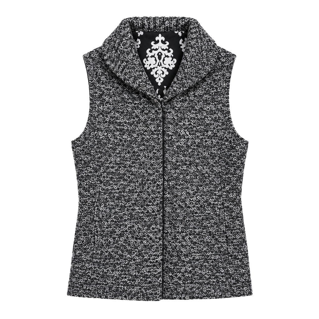 Eileen Fisher Zip Sweater Vest Size 3X Black/White Yak Merino Wool Knit 1