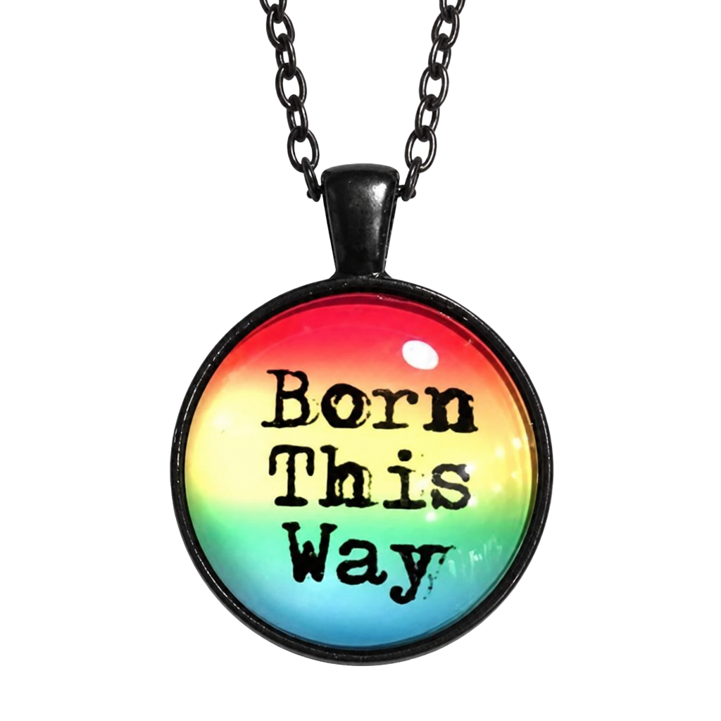 “BORN THIS WAY” Rainbow Glass Charm Necklace NWOT 1