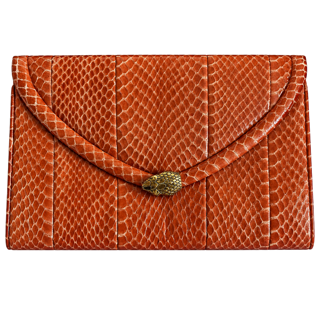 VTG Rashedah Orange Python Clutch with Python hardware made in Italy w dust bag 1