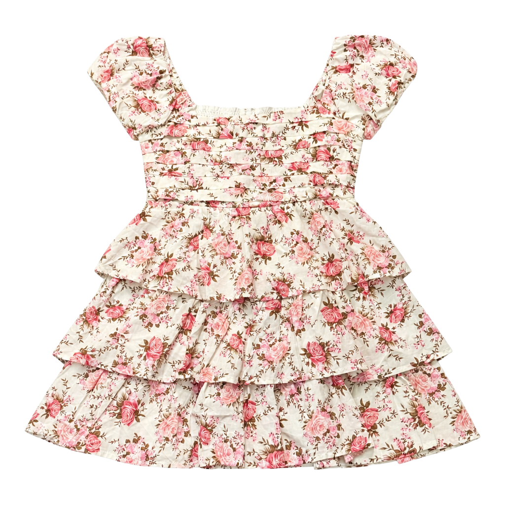 Altar'd State Floral Tiered Mini Dress XS Pink Cottagecore Puff Sleeve 1