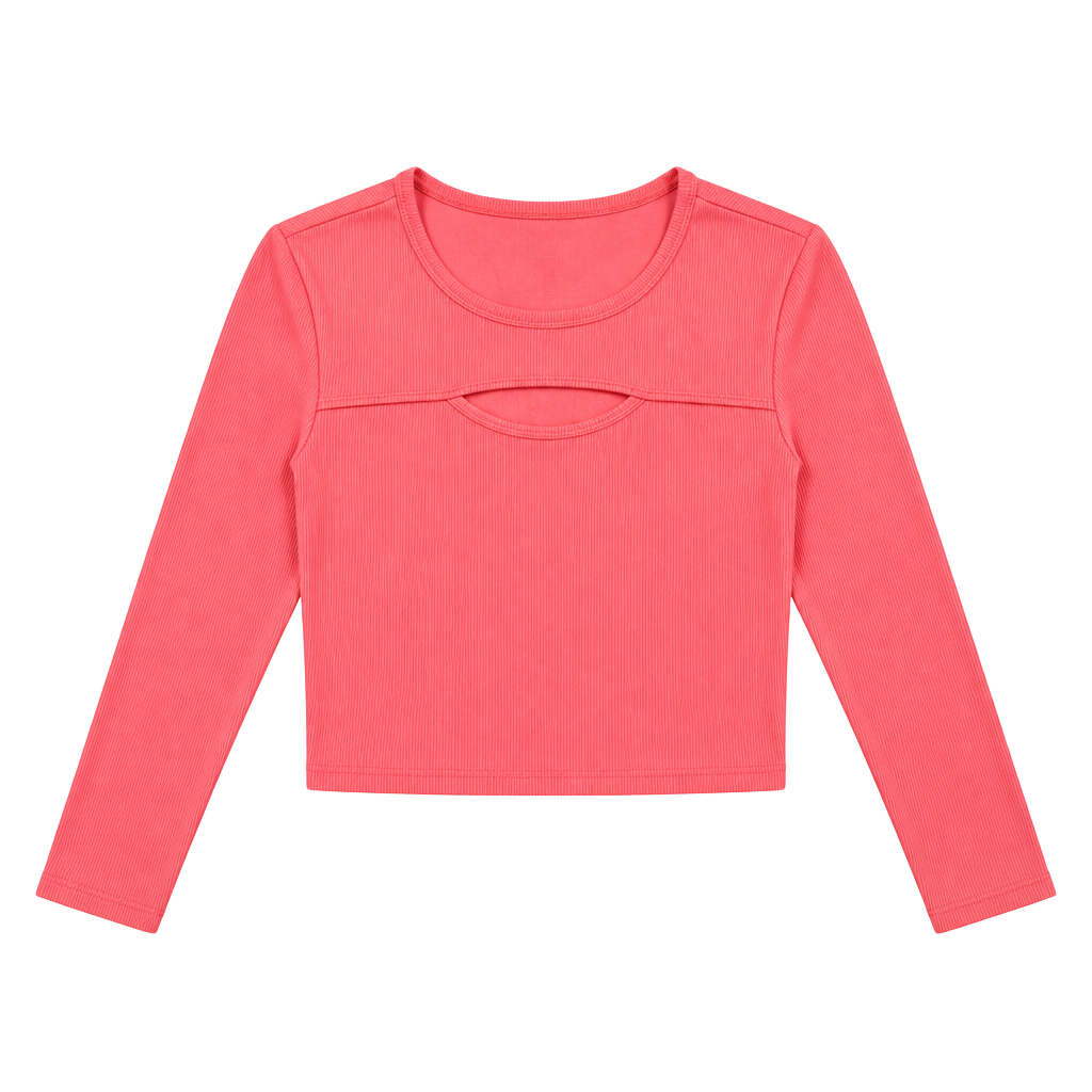 Cycle House Layla Long Sleeve Top L Pink Keyhole Rib Knit 1