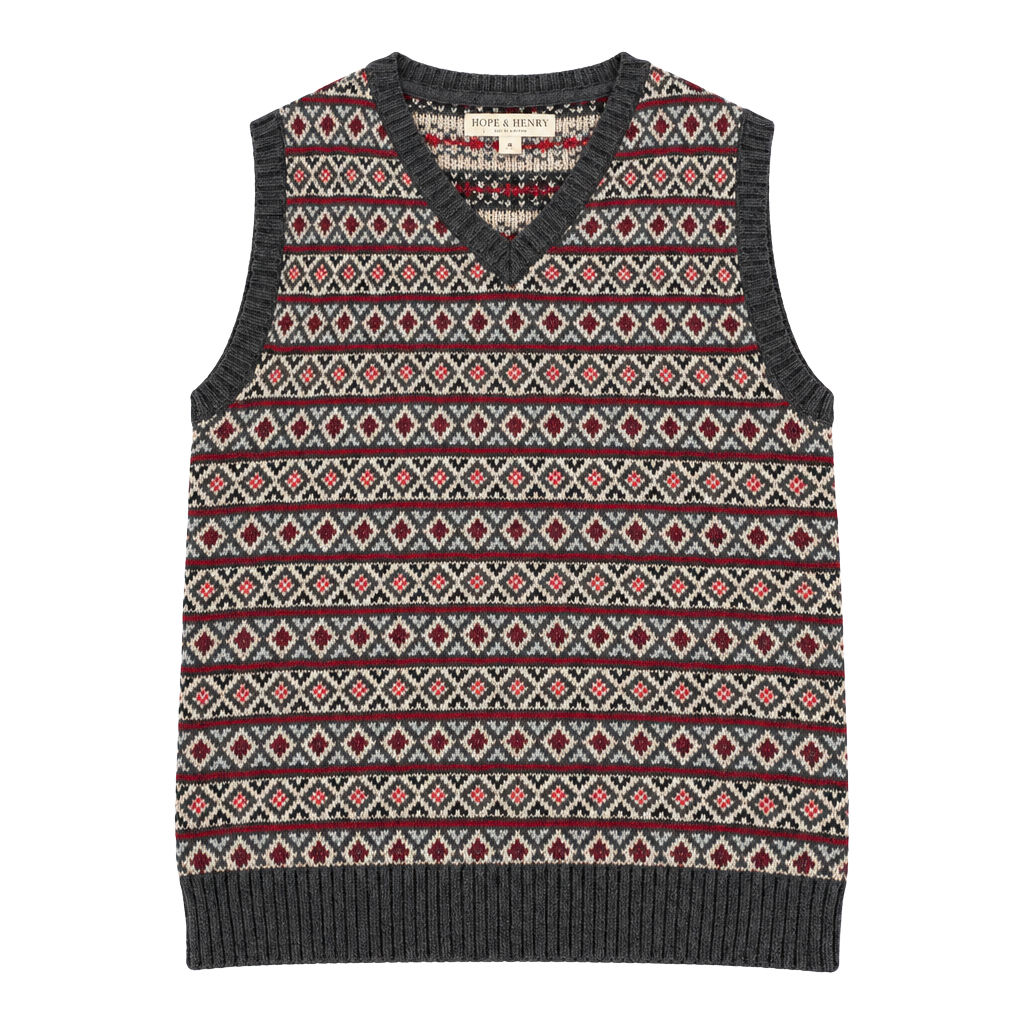 Hope & Henry Organic V-Neck Intarsia Sweater Vest Size L Merry Stripe 1