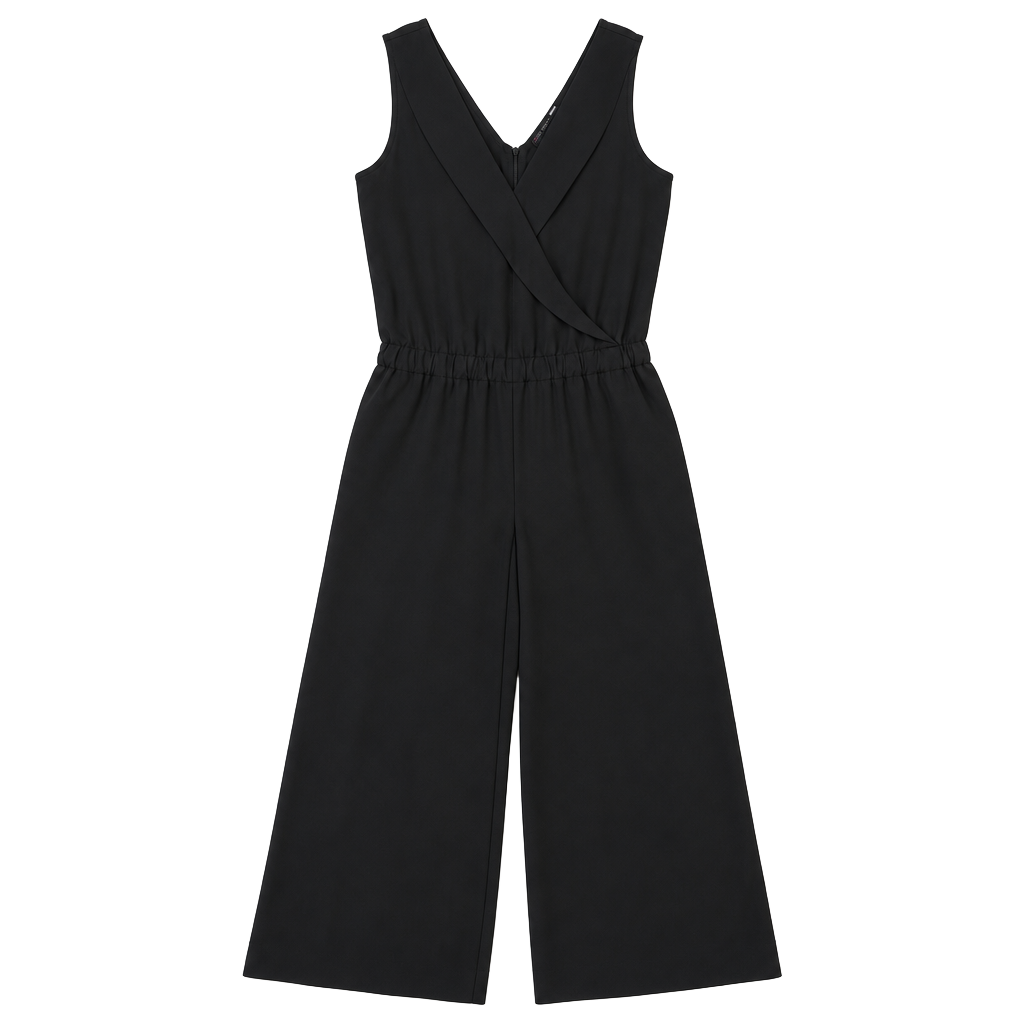 Oliver Grace Women's Black Sleeveless V-Neck Jumpsuit with Elastic Waist, SZ PM 1
