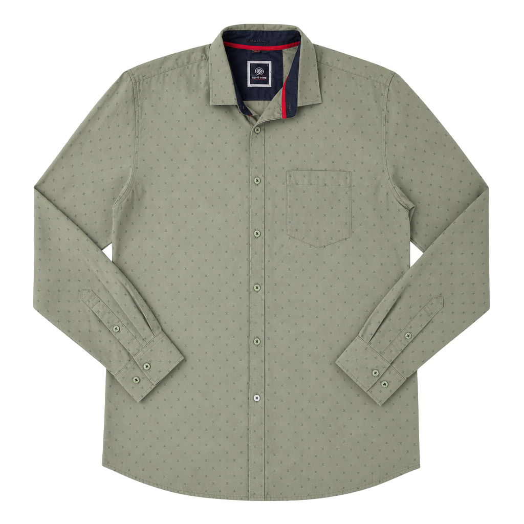 Sliver Jobbs Club Wear Olive Green Geometric Print Long Sleeve Button Down Shirt 1