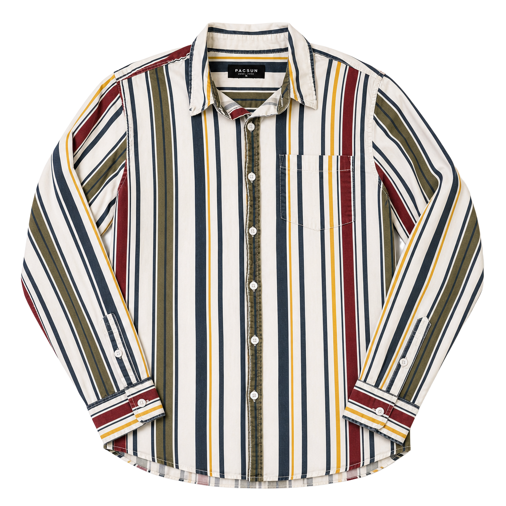 Pacsun Men's Multicolor Vertical Striped Long Sleeve Button-Down Shirt 1