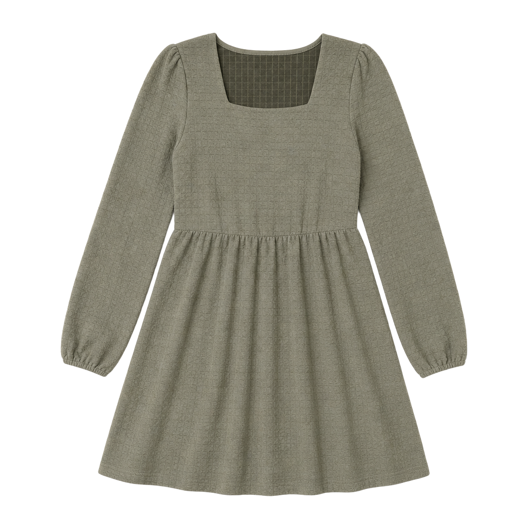 Doreyi Women's Long Sleeve Square Neck Textured Babydoll Dress 1