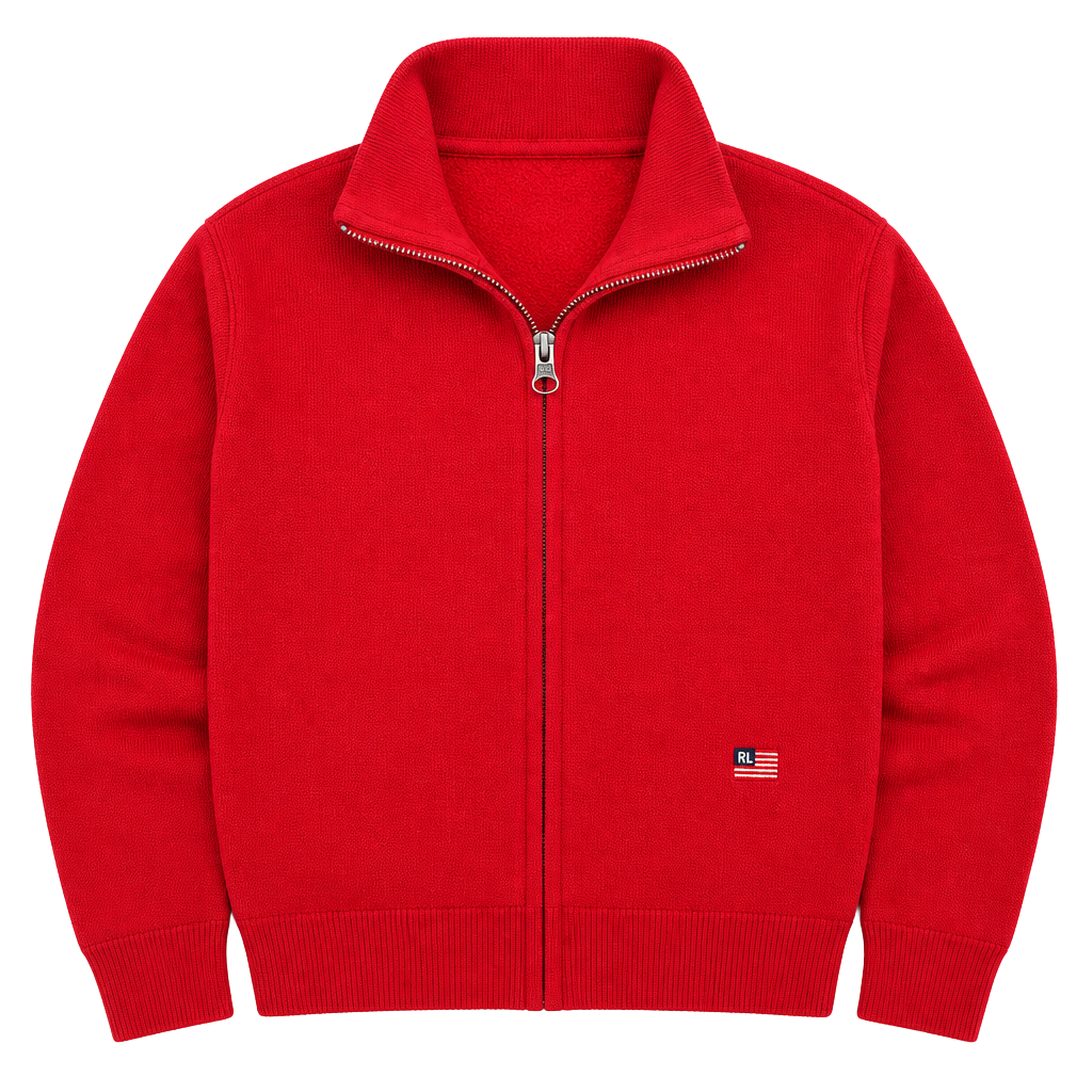 Polo Ralph Lauren Jeans Co Vintage Zip Up Flag Fleece Hoodie Red XXL 1