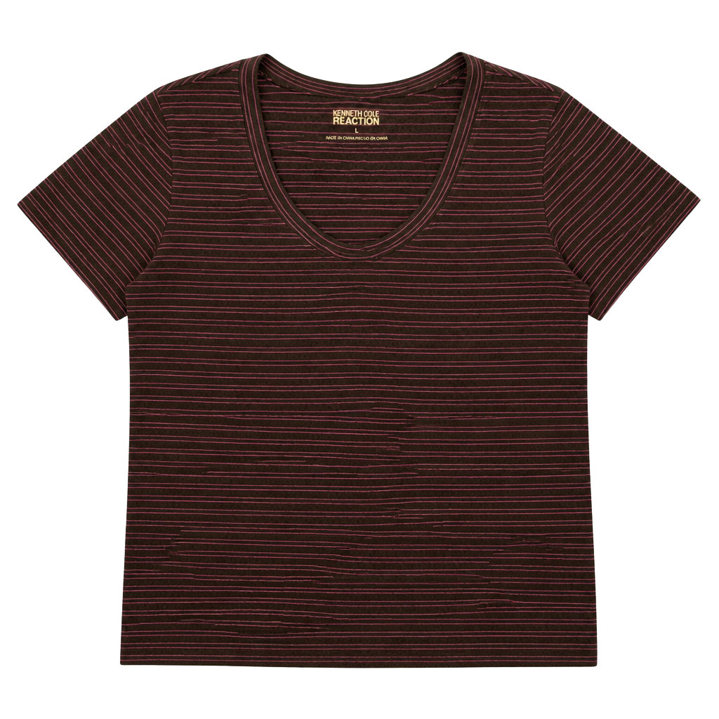 Kenneth Cole Reaction Women's Striped V-Neck Short Sleeve Purple Charcoal Size L 1