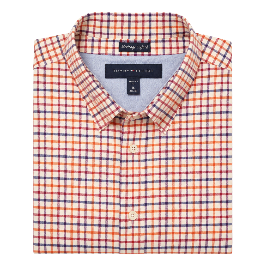 Tommy Hilfiger Heritage Oxford Regular Fit Plaid Button Down Shirt Size 16 34-35 1