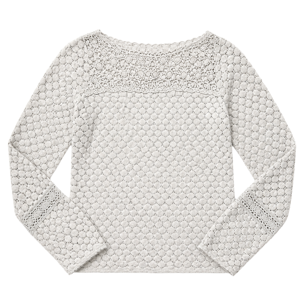 Anthropologie Moth Honeycomb Eyelet Crochet Lace Long Sleeve Sweater Top in Cream/Grey 1