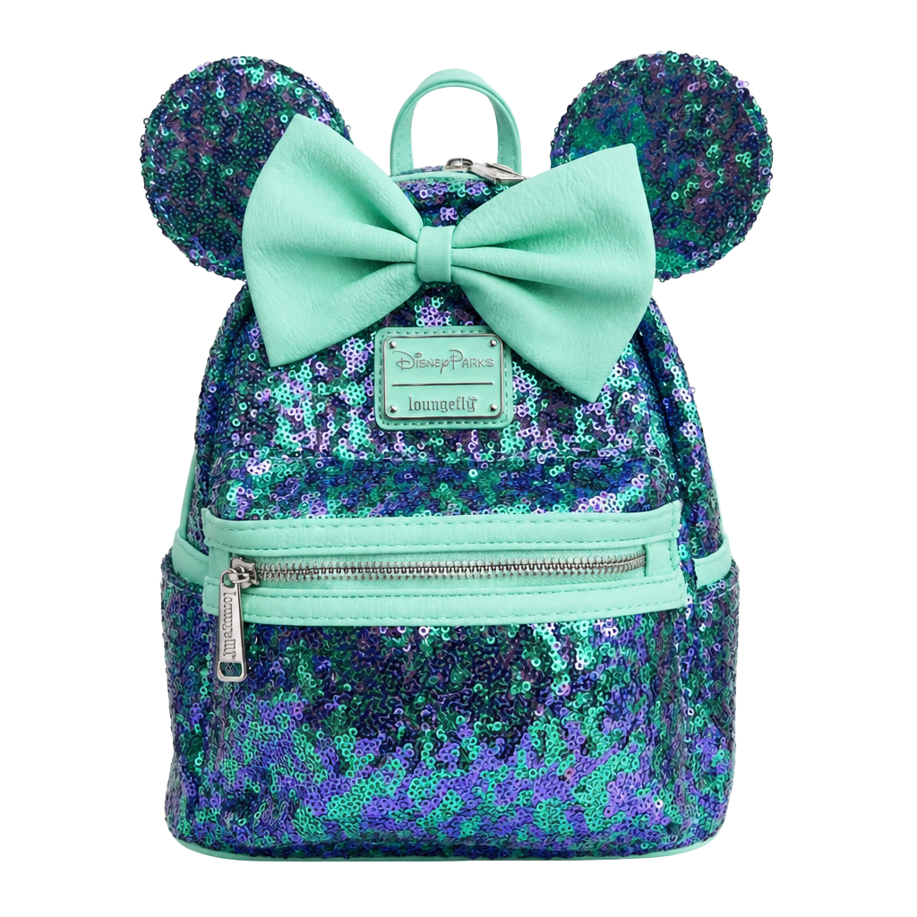 Disney Parks Minnie Mouse Sequin Loungefly Mini Backpack Teal Purple 1