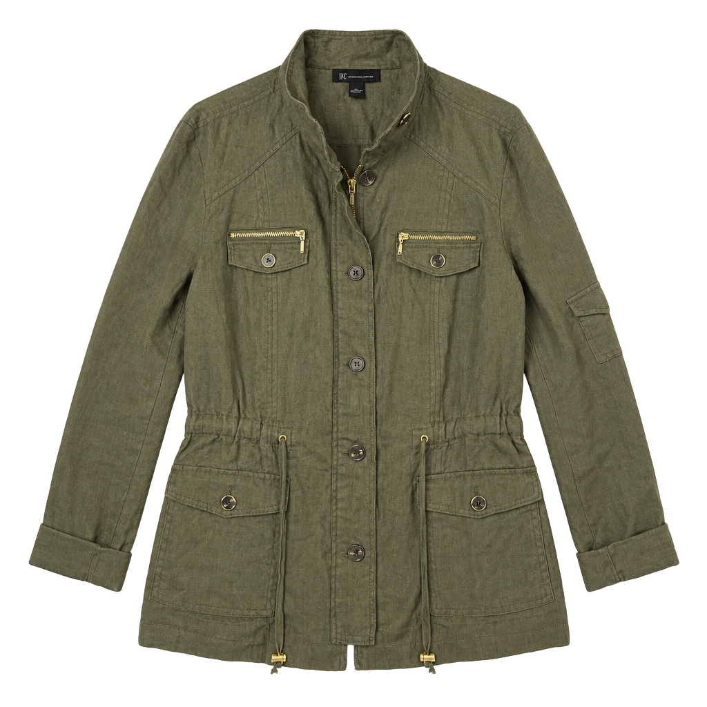 INC International Concepts Military Linen Jacket Green Size XL 1