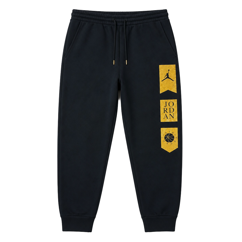 Jordan Brand MJ Remastered HBR Fleece Joggers Black Metallic Gold XL 1