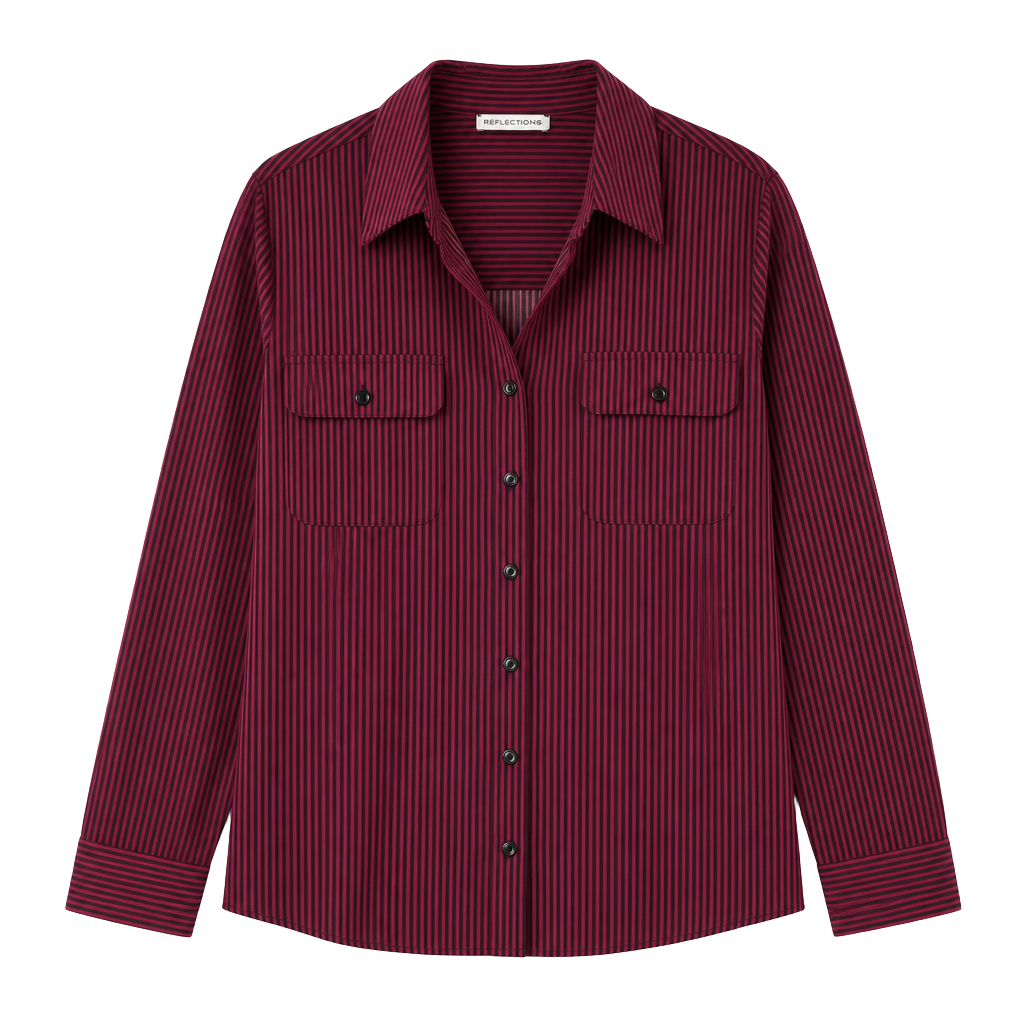 Notations Striped Button Up Shirt XL Red/Black 1