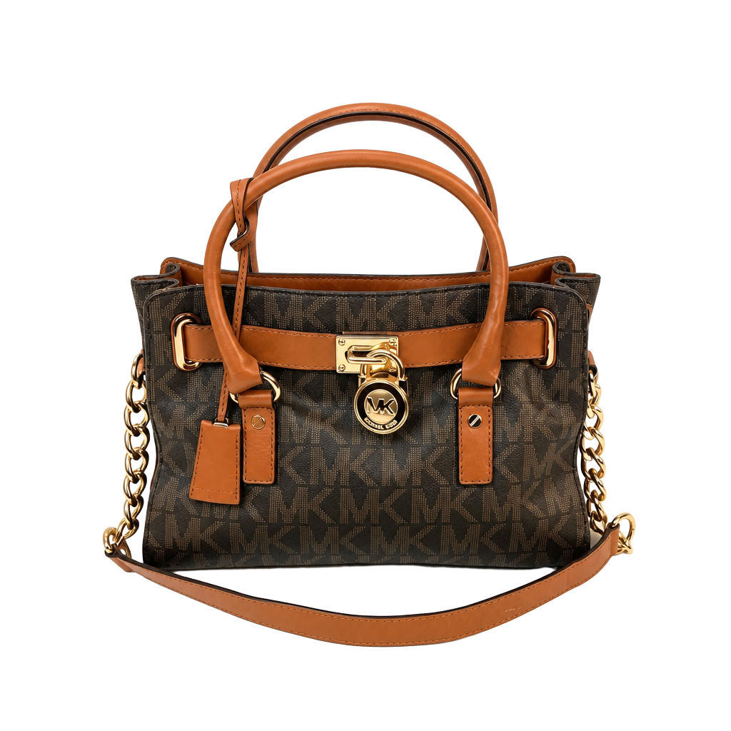 Michael Kors Hamilton East West Satchel in Brown Monogram PVC with Leather Trim 1